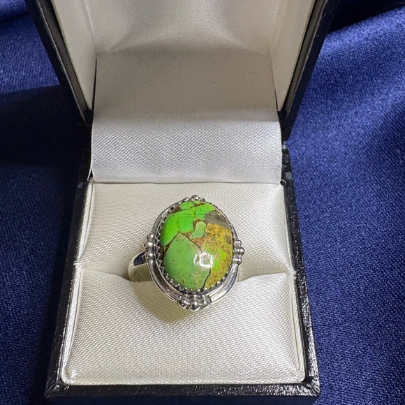 Ring*Green Apple Dahlia Turquoise 925 Sterling Silver - Picture 1 of 6